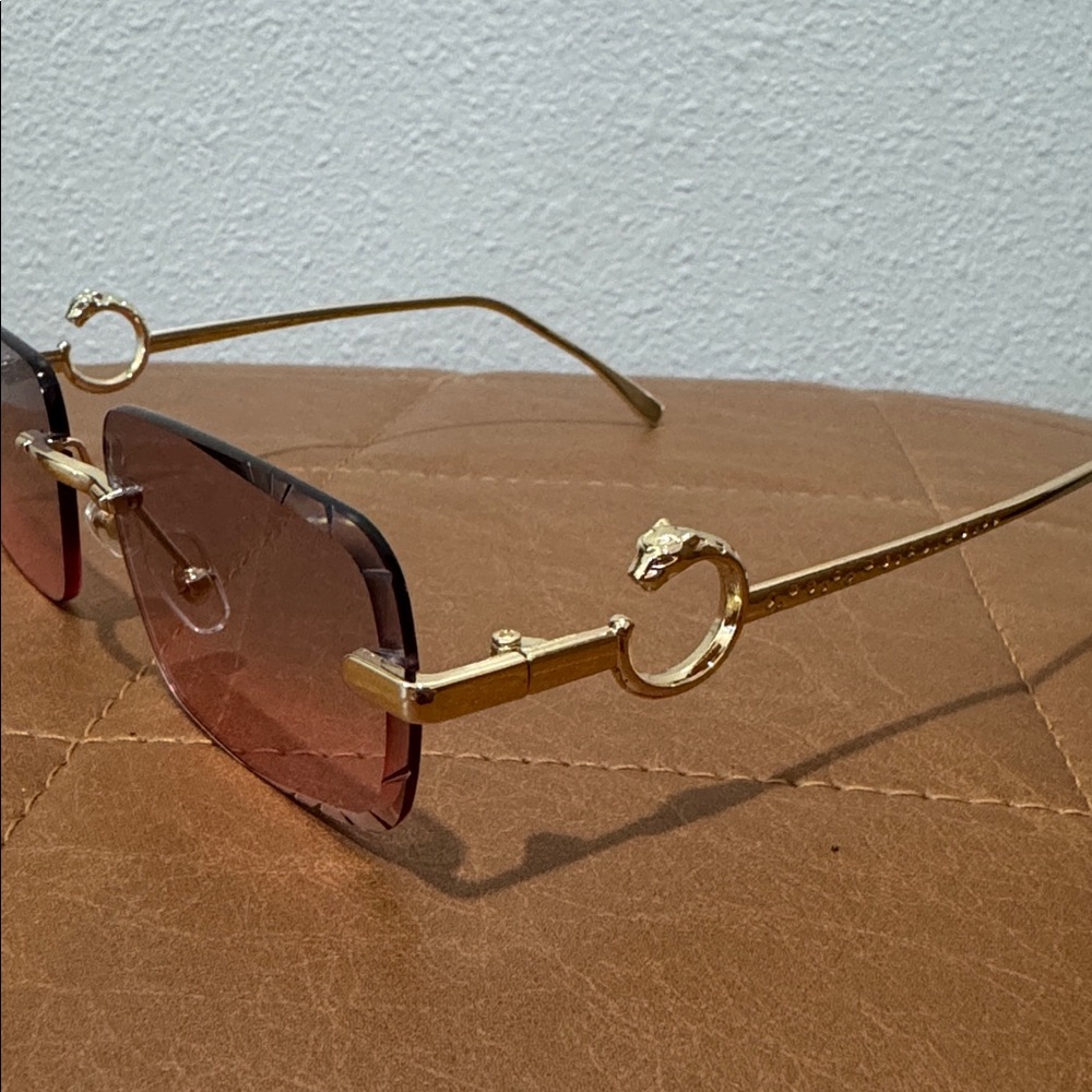 BRAND NEW: Cartier Gold Frame Pink Gradient Rimless Sunglasses - Picture 5 of 6